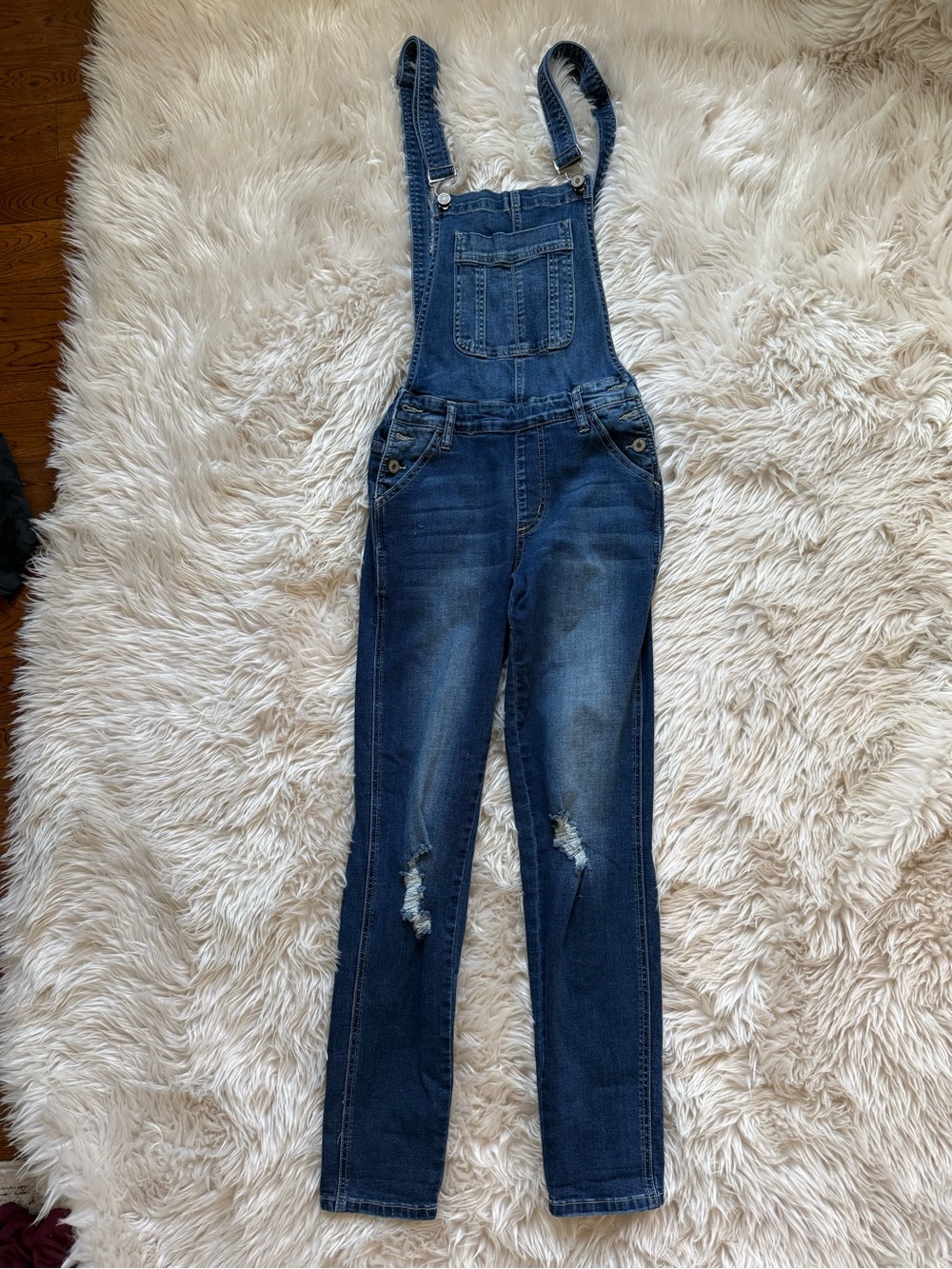 Denim Blue Women's Distressed Overalls - Casual Everyday Style